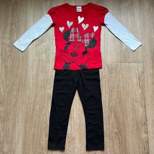 Disney Minnie Mouse Toddler Girl Graphic Long Sleeve Shirt with Leggings Size 5T